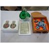 Image 1 : EASTERN TEA SET, ART GLASS BASKET AND CAT ORNAMENTS