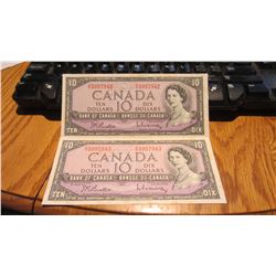 Set of 2 1954 $10.00 Sequence Notes