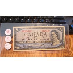 1954 Canada $5.00 Bank Note Devils Face