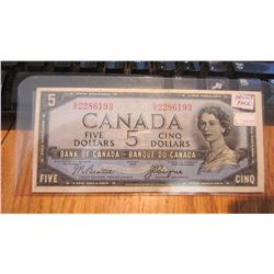 1954 Canada $5.00 Bank Note Devils Face