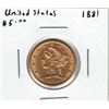 Image 1 : 1881 USA $5.00 Gold Coin