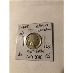 Extremely Rare 1914 D Top 5 Buffalo Nickel Key Date VG Grade acid wash