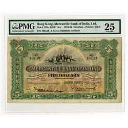 Mercantile Bank of India, 1930 $5 Issued Banknote Rarity.