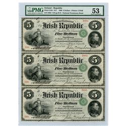 Irish Republic, 1866 Issued Uncut Sheet of 3 $5 Notes, Printed by Continental BNC.