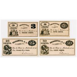 Bridgeton Glass Works. 1869. Quartet of Obsolete Notes.