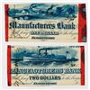 Image 1 : Manufacturers Bank. 18xx. Pair of SENC Cut Down Obsolete Bank Notes.