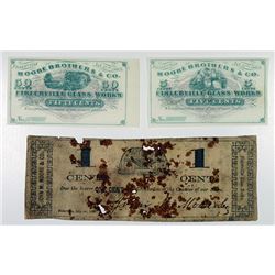Fislerville Glass Works. 1863. Trio of Obsolete Notes.