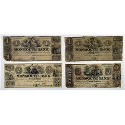 Monmouth Bank. 1841-1844. Quartet of Obsolete Notes.