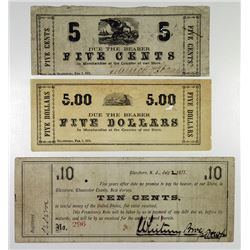 Warrick & Stanger and Whitney Glass Works. 1871-1877. Trio of Obsolete Notes.