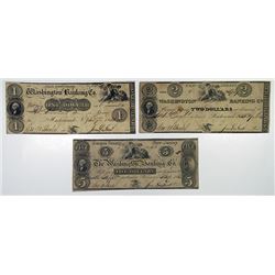 Washington Banking Co. 1833. Trio of Obsolete Notes.