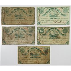 Hundson River Bank, Hoboken, O.H.Wheeler, 1862, Quintet of Obsolete Scrip Notes.