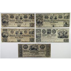 Morris Canal & Banking Co. 1841. Quintet of Obsolete Notes.