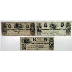 Protection and Lombard Bank. 1825. Trio of Obsolete Notes.