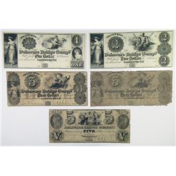 Delaware Bridge Co. 1846. Quintet of Obsolete Scrip Notes..