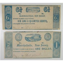 Marshallville, New Jersey. W.A.Williams & W.A.Warren. 1841. Pair of Obsolete Scrip Notes..