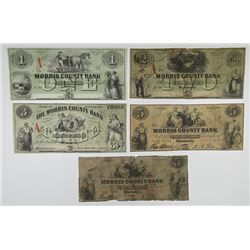 Morristown, NJ. Morris County Bank. 1855 to 1857. Quintet of Obsolete Notes.