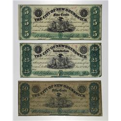 City of New Brunswick. 1862 Obsolete Banknote Trio.