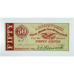 State Bank, New Brunswick, I.D.Titsworth, 1862 High Grade Serial #1, Obsolete Scrip Note.