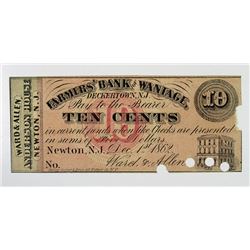 Farmers' Bank of Wantage, Ward & Allen (Anderson House), 1862 Obsolete Scrip Note.