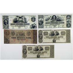 Sussex Bank. 1840-50's Obsolete Banknote Quintet.