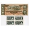 Image 1 : North Georgia Fair, Atlanta, 1878 Ad on Back of 1864 CSA $10 Note & Back of 4 Proof Tickets for Fair
