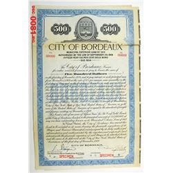 City of Bordeaux, 1919 Specimen Bond