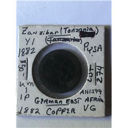 Rare 1882 Tanzania Zanzibar Pysa Coin