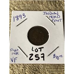 1893 Indian Head Cent in Very Fine Grade slight corr