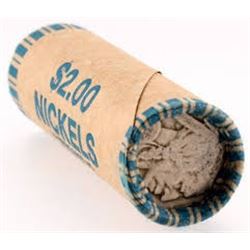 Roll of Nickels Unsearched Buffalo Head showing on end on end