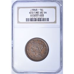 1848 LARGE CENT, NGC MS-64 BN