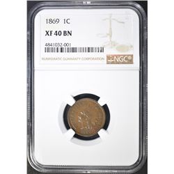 1869 INDIAN CENT NGC XF-40 BN