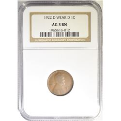 1922-D LINCOLN WEAK D NGC AG 3 BN