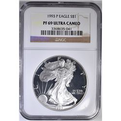 1993-P AMERICAN SILVER EAGLE NGC PF-69 ULTRA CAMEO