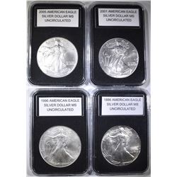 1986, 1996, 2001 & 2005 UNC AMERICAN SILVER EAGLES