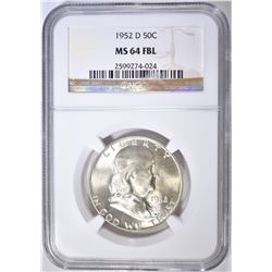 1952-D FRANKLIN HALF DOLLAR  NGC MS-64 FBL
