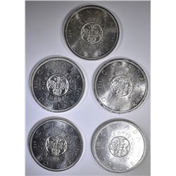 5-BU 1964 CANADIAN SILVER DOLLARS