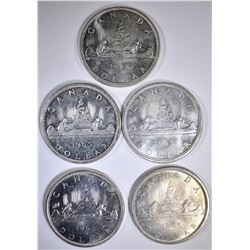5-BU 1965 CANADIAN SILVER DOLLARS