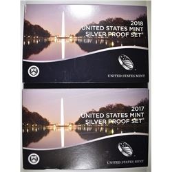 2017 & 18 U.S. SILVER PROOF SETS ORIG PACKAGING
