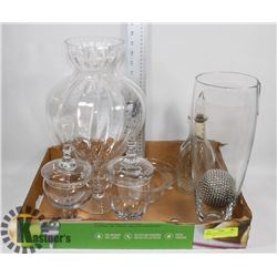LOT OF ASSORTED GLASS VASES AND JARS