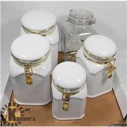 LOT OF WHITE CERAMIC KITCHEN CANISTERS