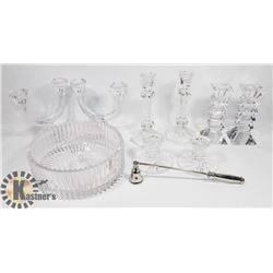LOT OF ASSORTED CRYSTAL/GLASS CANDLE HOLDERS