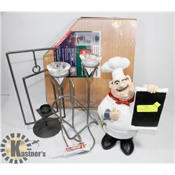 KITCHEN CHEF ORNAMENT, 2 CANDLE ORNAMENTS,