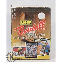 BOX OF LEAF 1987 BASEBALL PUZZLE & CARD PACKS.