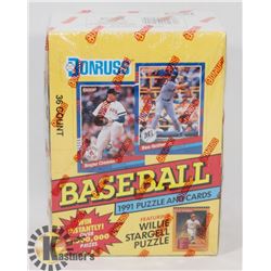 BOX OF DONRUSS 1991 BASEBALL PUZZLE & CARDS.