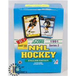 BOX OF SCORE 1991 SERIES 2 NHL HOCKEY CARD PACKS.