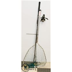 LOT OF 2 FISHING RODS AND NET