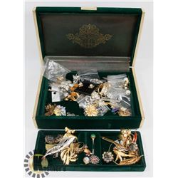 VINTAGE JEWELRY BOX GREEN VELVET