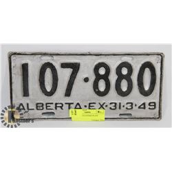 1949 ALBERTA LICENSE PLATE.