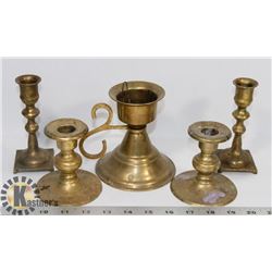 BOX OF BRASS CANDLE STICKS.