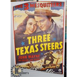 JOHN WAYNE MOVIE POSTER "THE THREE TEXAS STEERS"
